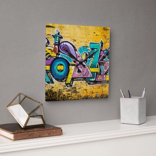 グラフィティ、グルダンダルフィヨルドゥール、アイスランド スクエア壁時計 (オフィス)