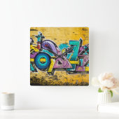 グラフィティ、グルダンダルフィヨルドゥール、アイスランド スクエア壁時計 (ホーム)