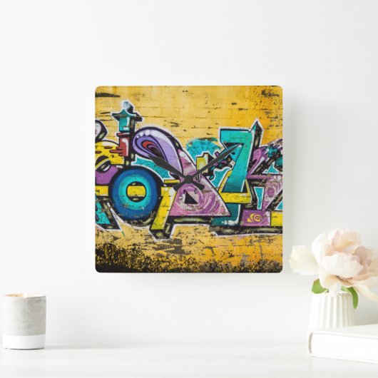 グラフィティ、グルダンダルフィヨルドゥール、アイスランド スクエア壁時計 (ホーム)