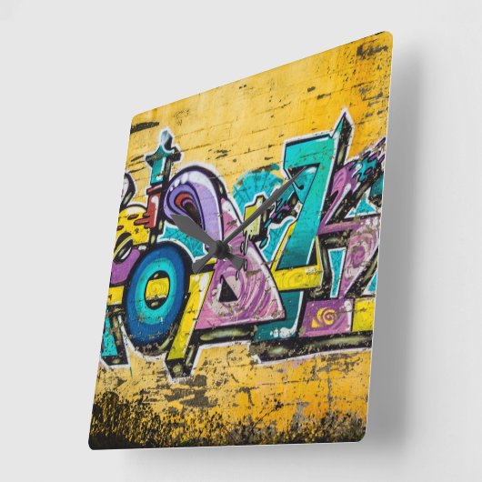 グラフィティ、グルダンダルフィヨルドゥール、アイスランド スクエア壁時計 (傾斜)