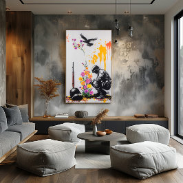 グラフィティ・ソルジャー&フラワーズ – 平和な抗議アート ポスター