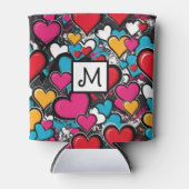 グラフィティ ハート パターン カラフル モノグラム 缶クーラー (正面)