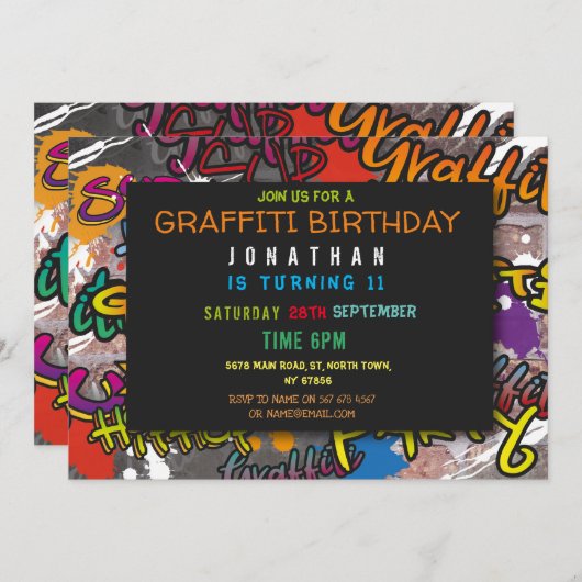 グラフィティ·バースデー·パーティーアート·クラフツ·スプレ絵を描ー 招待状 (正面/裏面)