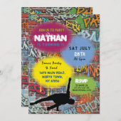 グラフィティ・バースデー・パーティー・アート・ダンス・スプ絵を描レー 招待状 (正面/裏面)