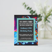 グラフィティ ブルー アブストラクト 誕生日 招待状 (スタンド正面)