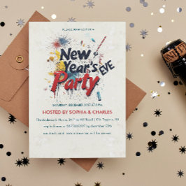 グラフィティ・レッド・アンド・ベージュの新年会パーティー 招待状