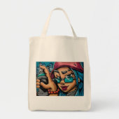 グラフィティ,女の子,カラフル,赤,青,鮮やかプレット トートバッグ (正面)