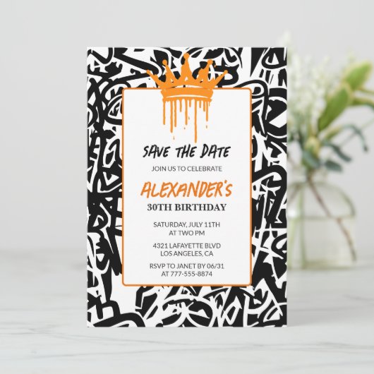 グラフィティ 30歳の誕生日パーティー招待状 Save the Date 招待状 (スタンド正面)