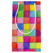 グラフカラフル紙正方形パターンで色付け スモールペーパーバッグ (正面)