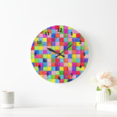 グラフカラフル紙正方形パターンで色付け ラージ壁時計 (ホーム)