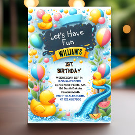 グラフスプラッシュバブル夏のアヒルのフォーム1st誕生日 招待状