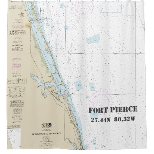グラフ航海のフォートピアシングFL経度緯度 シャワーカーテン (正面)