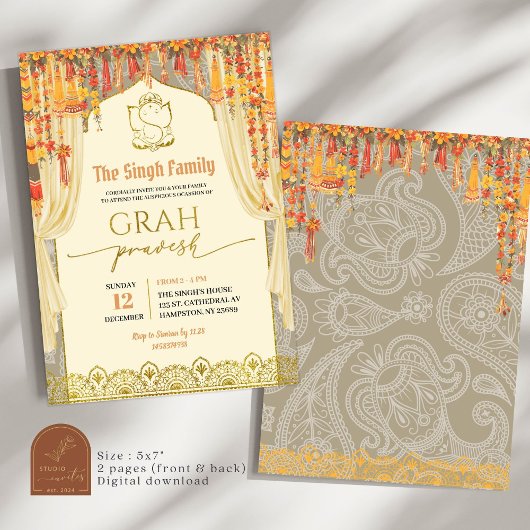 グラプラヴェシュインディアンヒンドゥー引っ越し祝いパーティー 招待状
