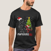 グラマおもしろいパサウルスレックス恐竜レッドプレイドクリスマ Tシャツ (正面)