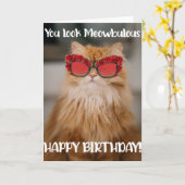 グラマおもしろいラス猫誕生日グリーティングカード カード (黄色い花)