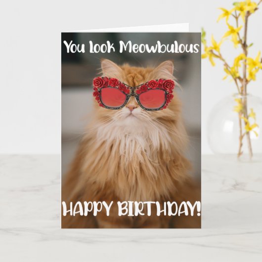 グラマおもしろいラス猫誕生日グリーティングカード カード (黄色い花)