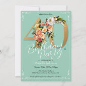 グラマかわいらしラス金ゴールドミントフローラ40歳の誕生日 招待状 (正面)