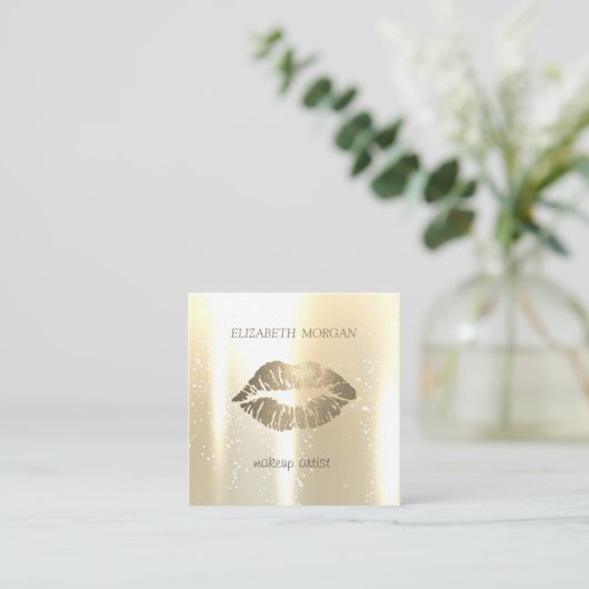 グラマエレガントラスなシニー、フェイク金ゴールド、キラキラした唇 スクエア名刺 (スタンド正面)