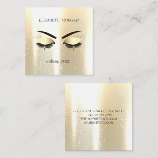 グラマエレガントラスな金ゴールドのラフェイクッシュ スクエア名刺 (正面/裏面)