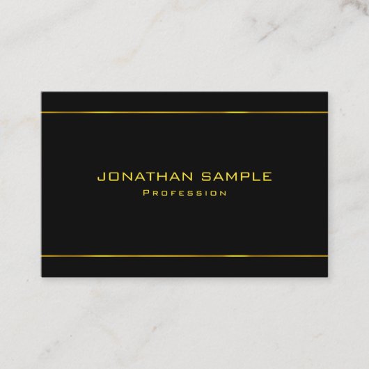 グラマエレガントーモダン金ゴールドストライプのブラックテンプレート 名刺 (正面)
