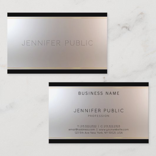 グラマエレガントーユニーク金ゴールドシルバー平野モダン 名刺 (正面/裏面)