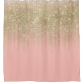 グラマガーリールピンク金ゴールドグリッターストライプの勾配 シャワーカーテン (正面)