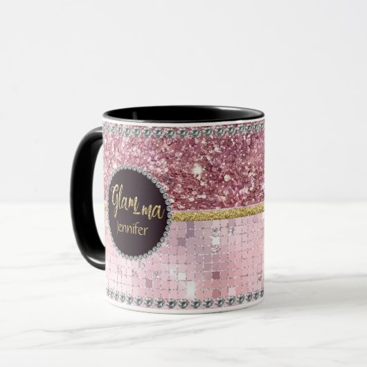 グラマグラマーおばあちゃんピンクグリッター金ゴールド名 マグカップ (正面左)