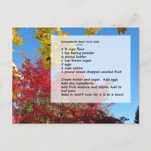 グラマバーブのフルーツケーキレシピはがき ポストカード (正面)
