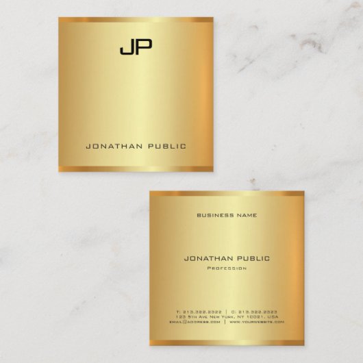グラマフェイクルエレガント金ゴールドモダンプロフェッショナル スクエア名刺 (正面/裏面)