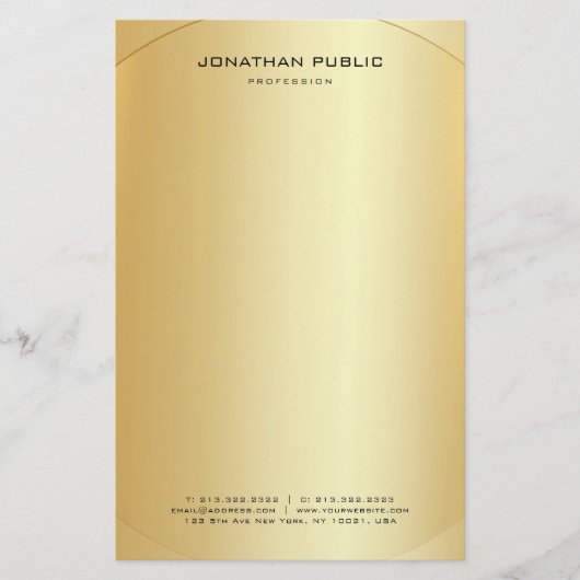 グラマフェイクーモダンパーソナライズされたエレガント金ゴールド 便箋 (正面)