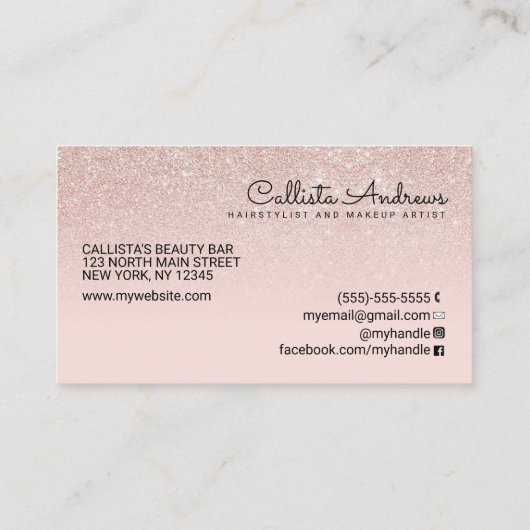 グラマモダンラスバラ金ゴールドピンクグリッターグラデーション 名刺 (裏面)