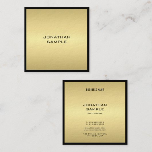 グラマモダンラマエレガントブラック金ゴールド優雅なラグジューム スクエア名刺 (正面/裏面)