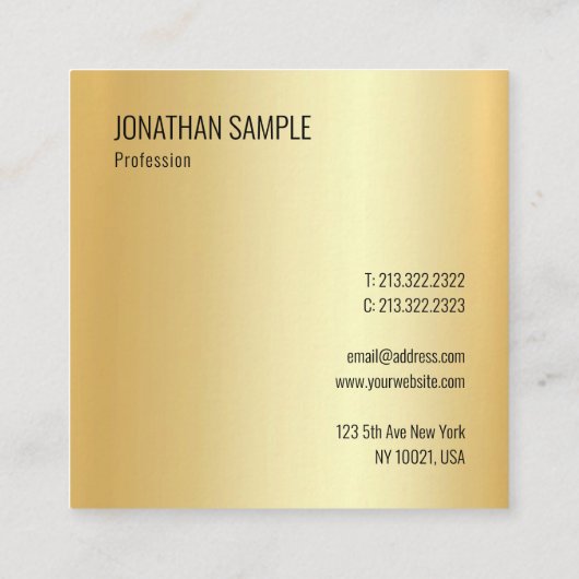 グラマモダンルエレガント金ゴールドフェイクテンプレート スクエア名刺 (裏面)