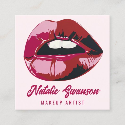 グラマモダンルピンクはっきりしたク唇メイクアップ美しい スクエア名刺 (正面)