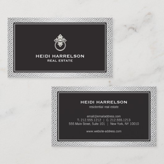 グラマモダンー不動産仲介業者、エテ実在ートシルバー/ブラック 名刺 (正面/裏面)
