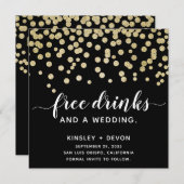 グラマラスおもしろい金ゴールド&ブラックグリッター紙吹雪 セーブザデート (正面/裏面)