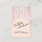 グラマラスきらきら光るピンクホワイトグリッタードリップス爪、 ネイルテック 名刺 (正面)