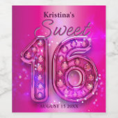 グラマラスきらめくホットピンクジェムストーンスウィート16 ワインラベル (シングルラベル)