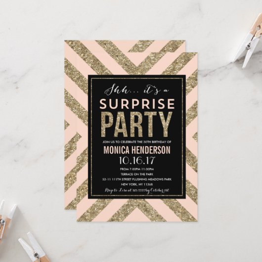 グラマラスきらめく | サプライズパーティの招待状 招待状 (正面/裏面インサイチュ)