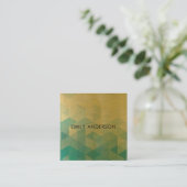 グラマラスなアクアブルー金ゴールドフェイク三角模様 スクエア名刺 (スタンド正面)