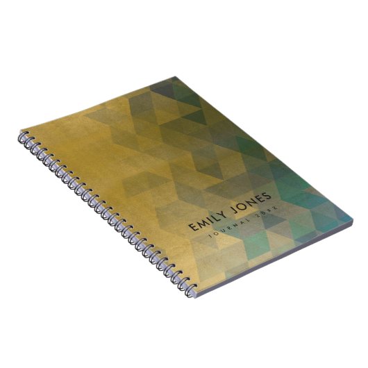 グラマラスなアクアブルー金ゴールドフェイク三角模様 ノートブック (右側)