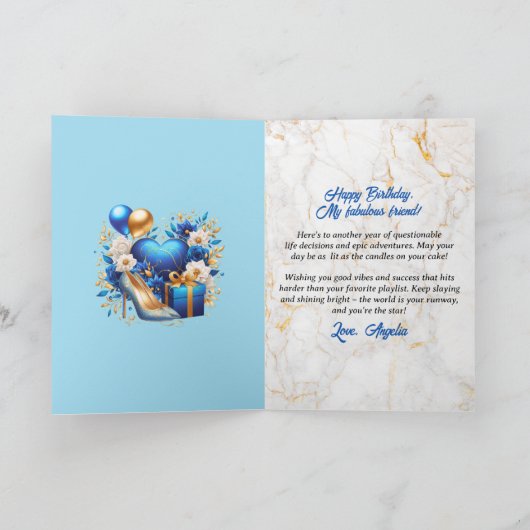 グラマラスなアフリカ系アメリカ人の女性ブルー誕生日 カード (内部)