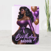 グラマラスなアフリカ系アメリカ人女性パープル誕生日 カード (裏面)