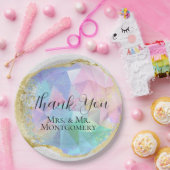 グラマラスなオパール宝石と金ゴールドオンホワイトグリッター ペーパープレート (パーティー)