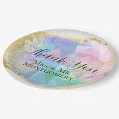 グラマラスなオパール宝石と金ゴールドオンホワイトグリッター ペーパープレート (アングル)