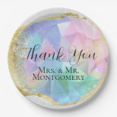 グラマラスなオパール宝石と金ゴールドオンホワイトグリッター ペーパープレート (正面)