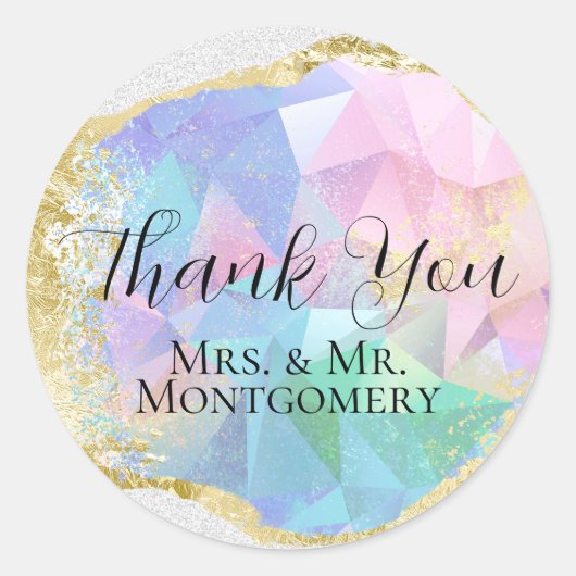 グラマラスなオパール宝石と金ゴールドオンホワイトグリッター ラウンドシール (正面)