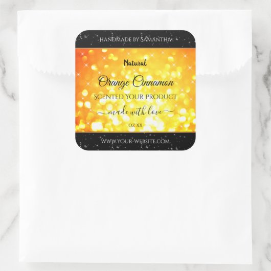 グラマラスなオレンジきらめくグリッター製品ラベル スクエアシール (バッグ)