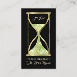 グラマラスなグリーングリッター砂時計の髪とメイクアップ 予約カード