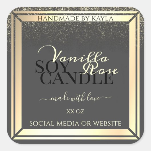 グラマラスなグレー製品の包装ラベル金ゴールドフレーム スクエアシール (正面)